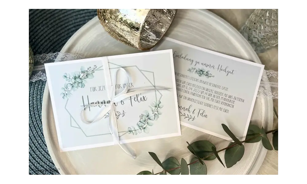 Einladungskarten Hochzeit Boho Soft green