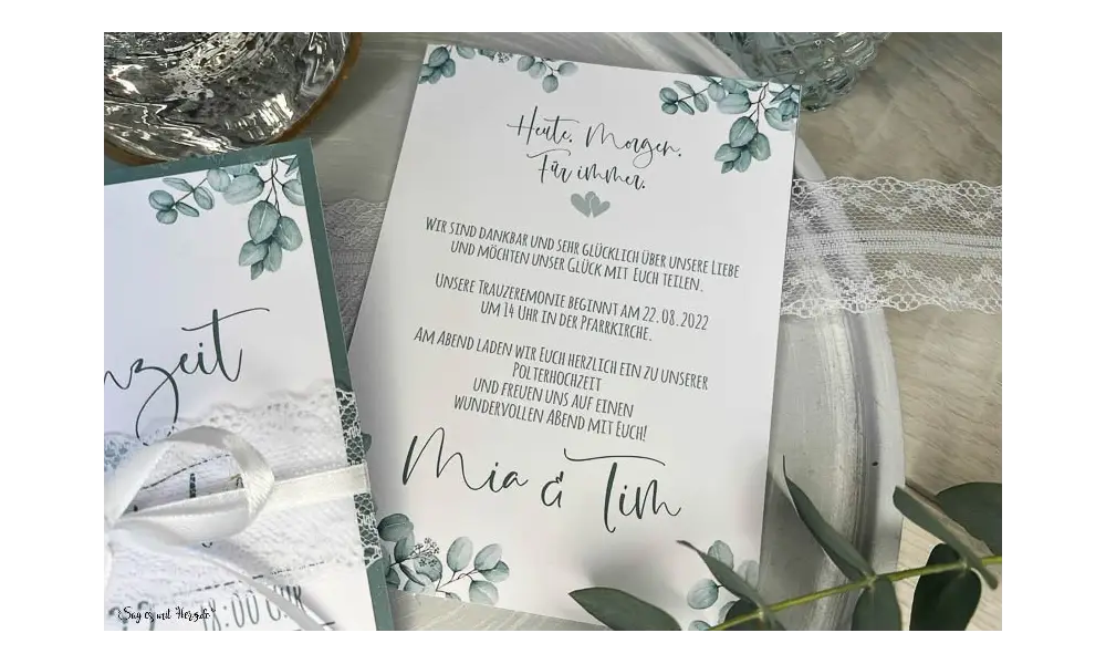 Einladungskarten Hochzeit Vintage Eukalyptus Greenery grün