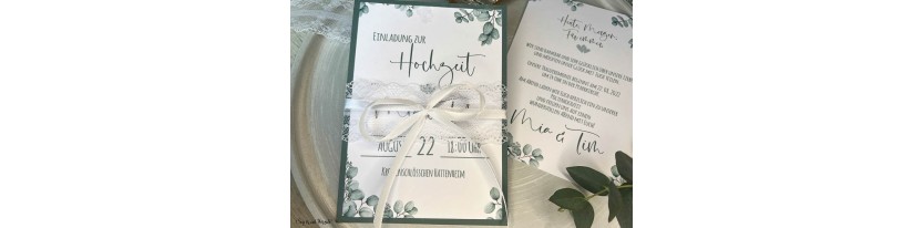 Einladungskarten Hochzeit Vintage Eukalyptus Greenery grün