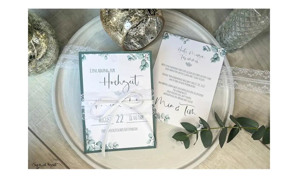 Einladungskarten Hochzeit Vintage Eukalyptus Greenery grün