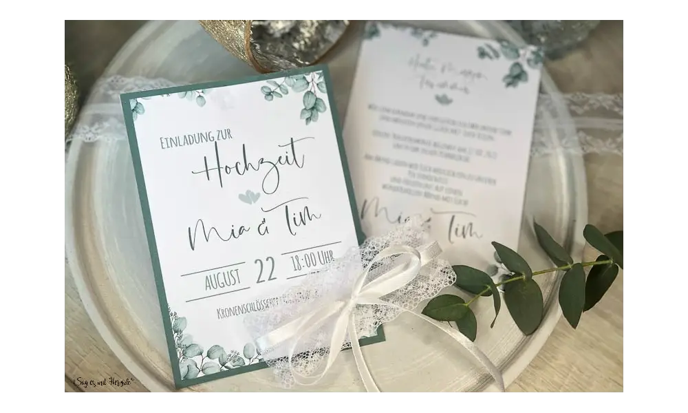 Einladungskarten Hochzeit Vintage Eukalyptus Greenery grün