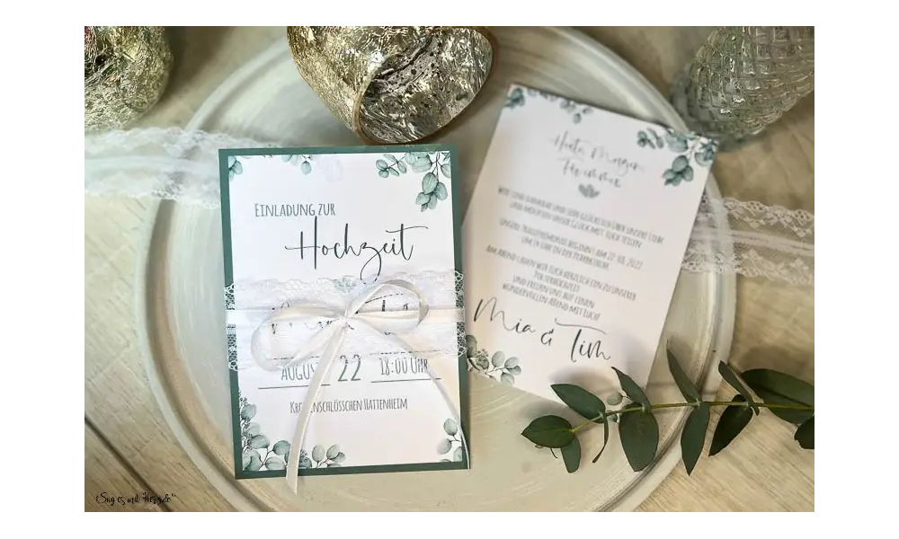 Einladungskarten Hochzeit Vintage Eukalyptus Greenery grün