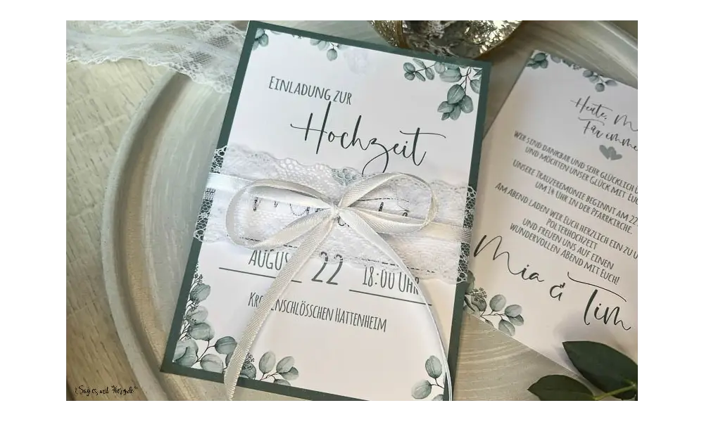 Einladungskarten Hochzeit Vintage Eukalyptus Greenery grün