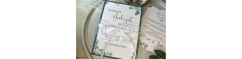 Einladungskarten Hochzeit Vintage Eukalyptus Greenery grün