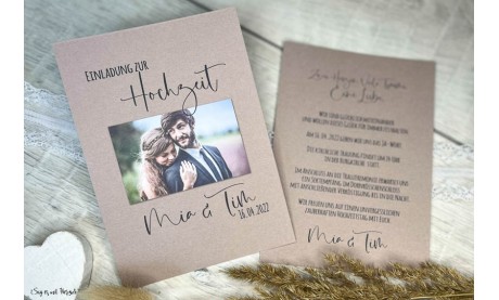 Einladungskarten Hochzeit Kraftpapier mit Foto