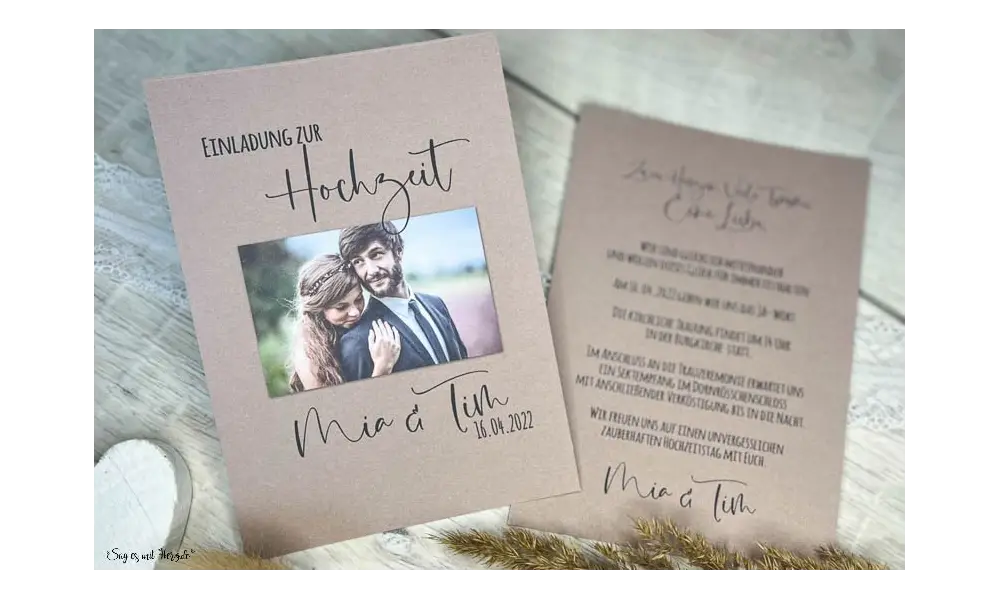 Einladungskarten Hochzeit Kraftpapier mit Foto