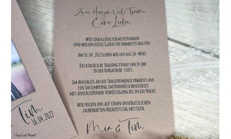 Einladungskarten Hochzeit Kraftpapier mit Foto