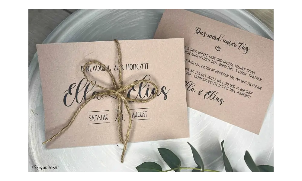 Einladung Hochzeit natürlich Kraftpapier