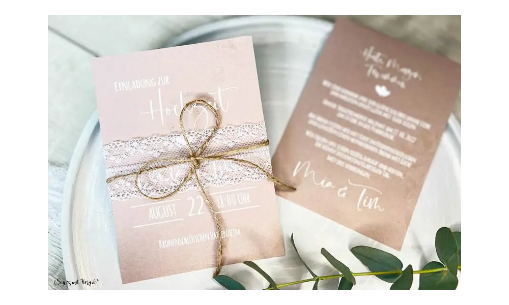 Einladungskarten Hochzeit Kraftpapier rustikal Spitze