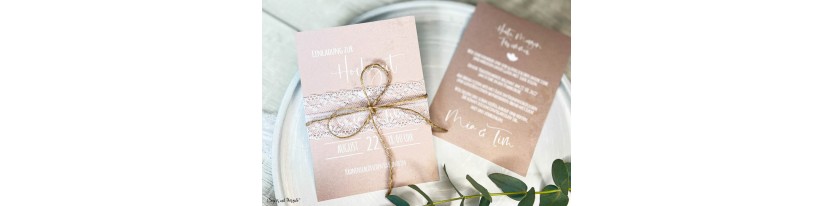 Einladungskarten Hochzeit Kraftpapier rustikal Spitze
