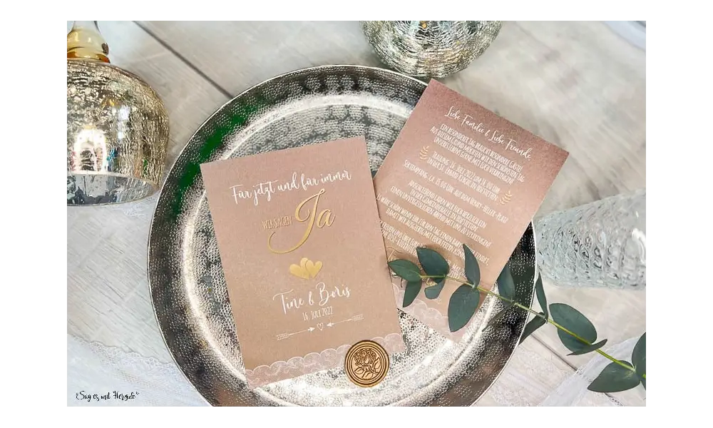Einladungskarten Hochzeit Spitze Vintage Kraftpapier, Fingerprint
