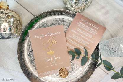 Einladungskarten Hochzeit Spitze Vintage Kraftpapier, Fingerprint