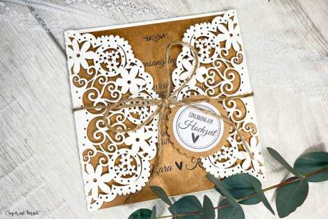 Einladung Hochzeit Vintage - Lasercut Spitze Kraftpapier