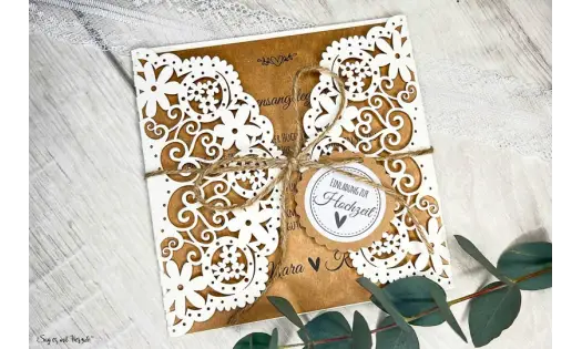 Einladung Hochzeit Vintage - Lasercut Spitze Kraftpapier