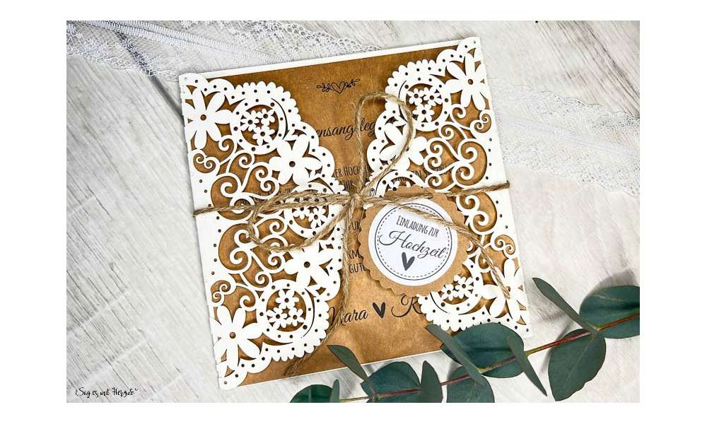 Einladung Hochzeit Vintage - Lasercut Spitze Kraftpapier