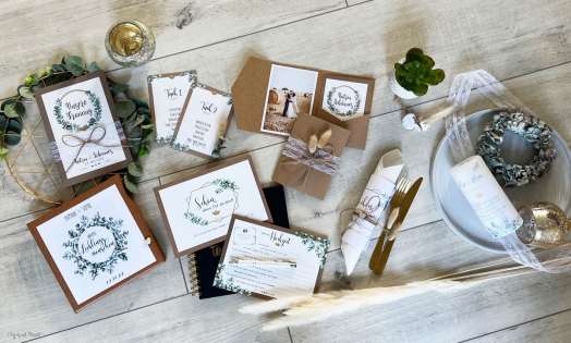 Hochzeitspapeterie Vintage Kraftpapier Eukalyptus