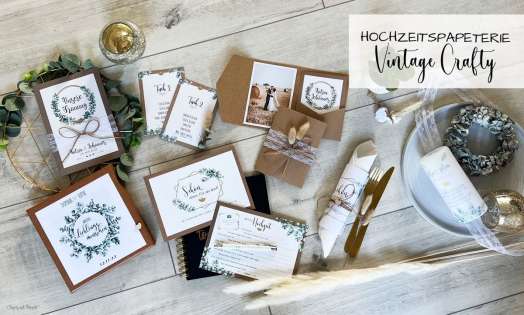 Hochzeitspapeterie Vintage Kraftpapier Eukalyptus