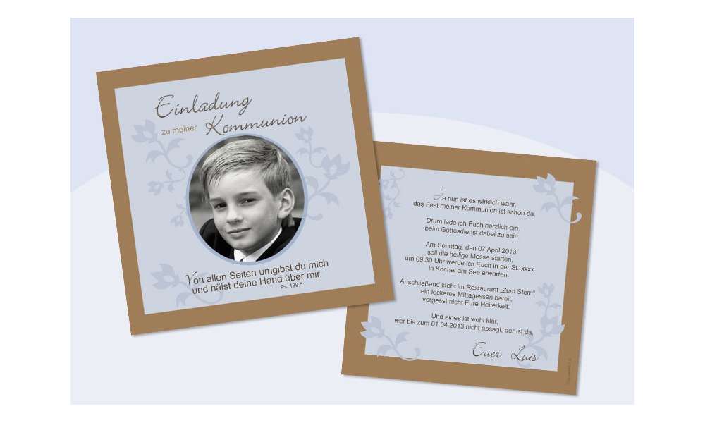 Einladungskarte Kommunion / Konfirmation - quadratisch