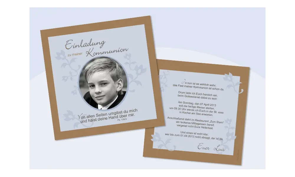 Einladungskarte Kommunion / Konfirmation - quadratisch
