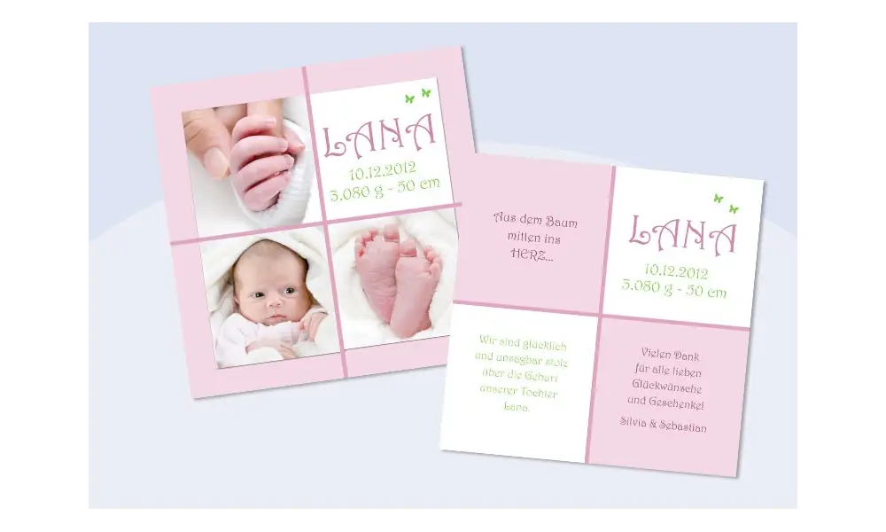 Babykarte, Danksagung Geburt "Lana", rosa