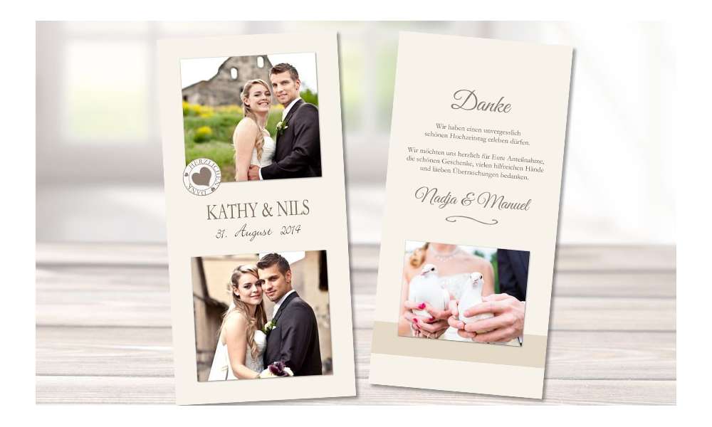 Danksagungskarte Hochzeit Collage, creme