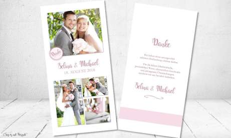 Dankeskarte Hochzeit weiß rosa
