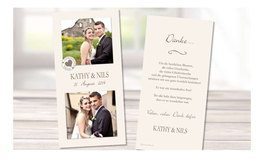Danksagungskarte Hochzeit Collage, creme