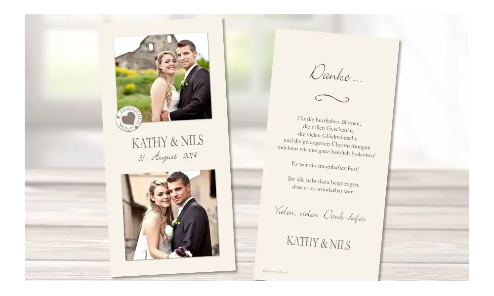 Danksagungskarte Hochzeit Collage, creme