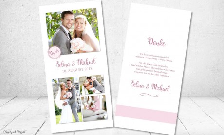 Danksagungskarte, Karte Hochzeit, rosa weiß