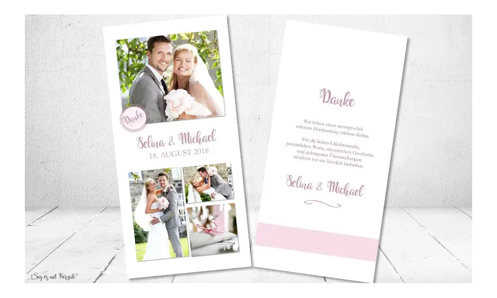 Danksagungskarte, Karte Hochzeit, rosa weiß