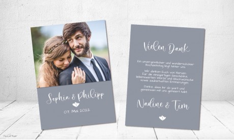 Danksagung Hochzeit Postkarte blau taube