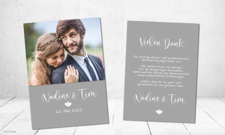 Danksagung Hochzeit Postkarte grau