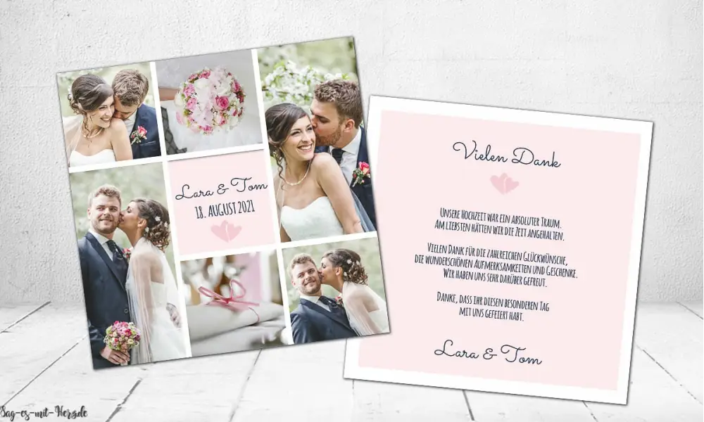Danksagung Hochzeit rosa blau