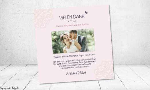 Danksagung Hochzeit rosa blau