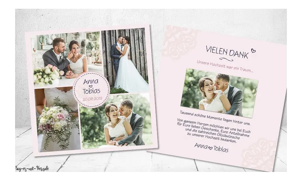 Danksagung Hochzeit rosa blau
