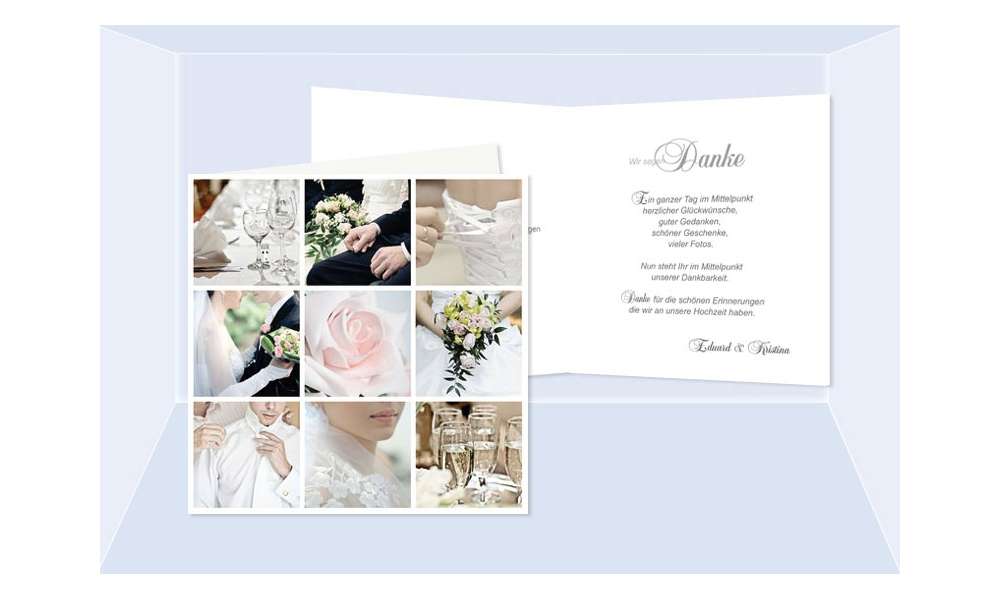 Karte, Danksagungskarte Hochzeit "Blickwinkel", Klappkarte Quadrat, weiß