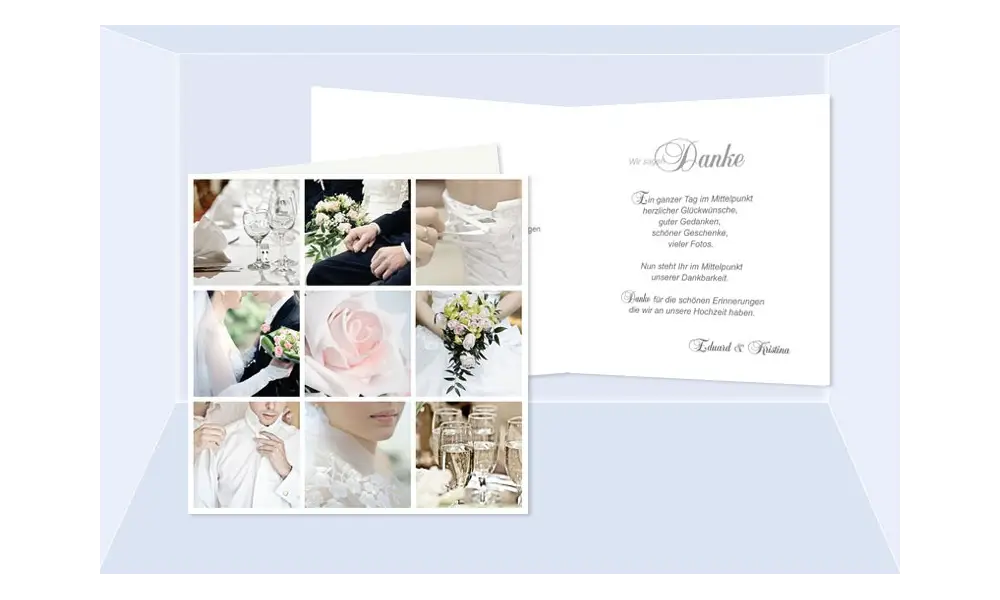 Karte, Danksagungskarte Hochzeit "Blickwinkel", Klappkarte Quadrat, weiß