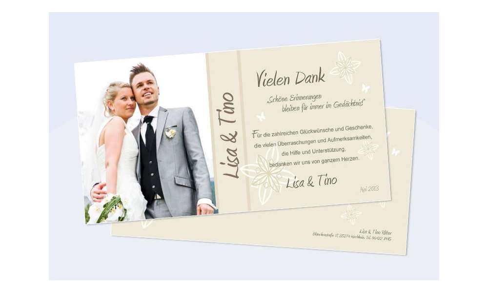Karte Hochzeit Danksagungskarte DIN Lang quer beige