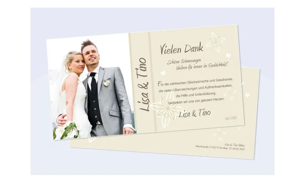 Karte Hochzeit Danksagungskarte DIN Lang quer beige