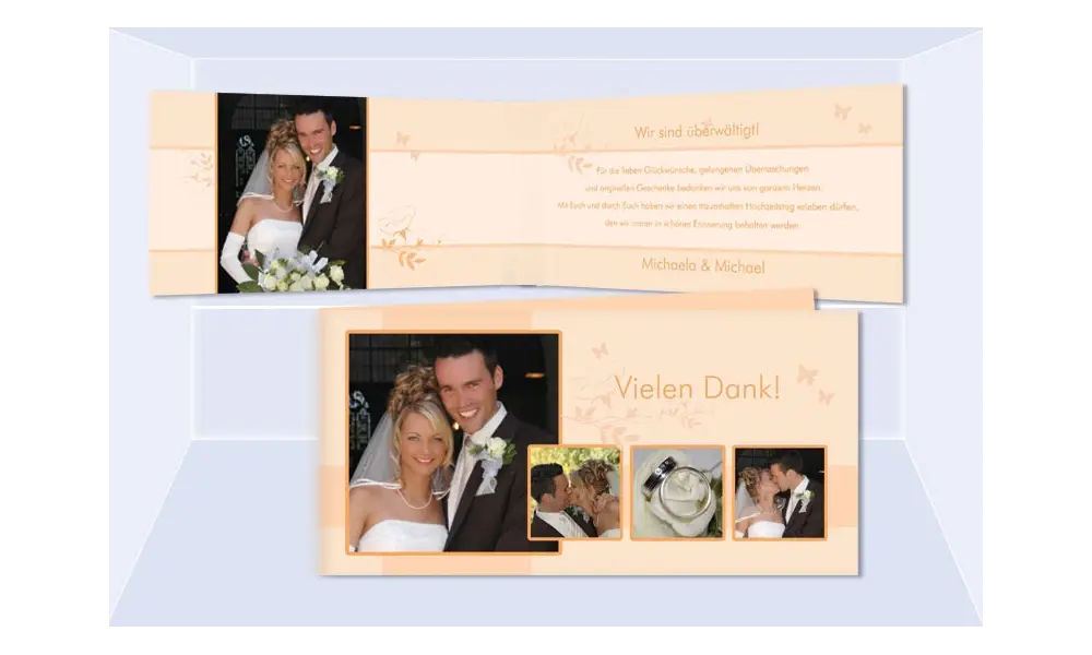 Karte Hochzeit Danksagungskarte DIN Lang, aprikot