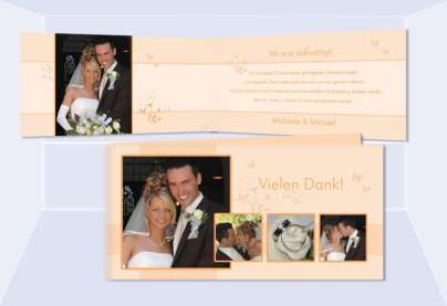 Karte Hochzeit Danksagungskarte DIN Lang, aprikot