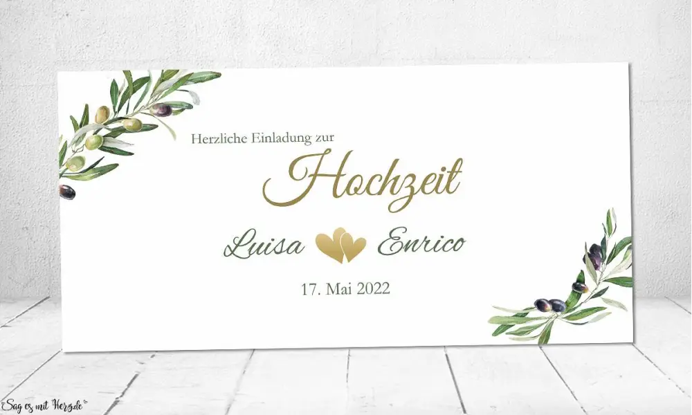 Einladungskarten Hochzeit Olive Panorama