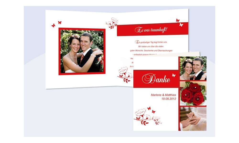 Karte, Danksagungskarte Hochzeit "Blumenranke", Klappkarte Quadrat, rot