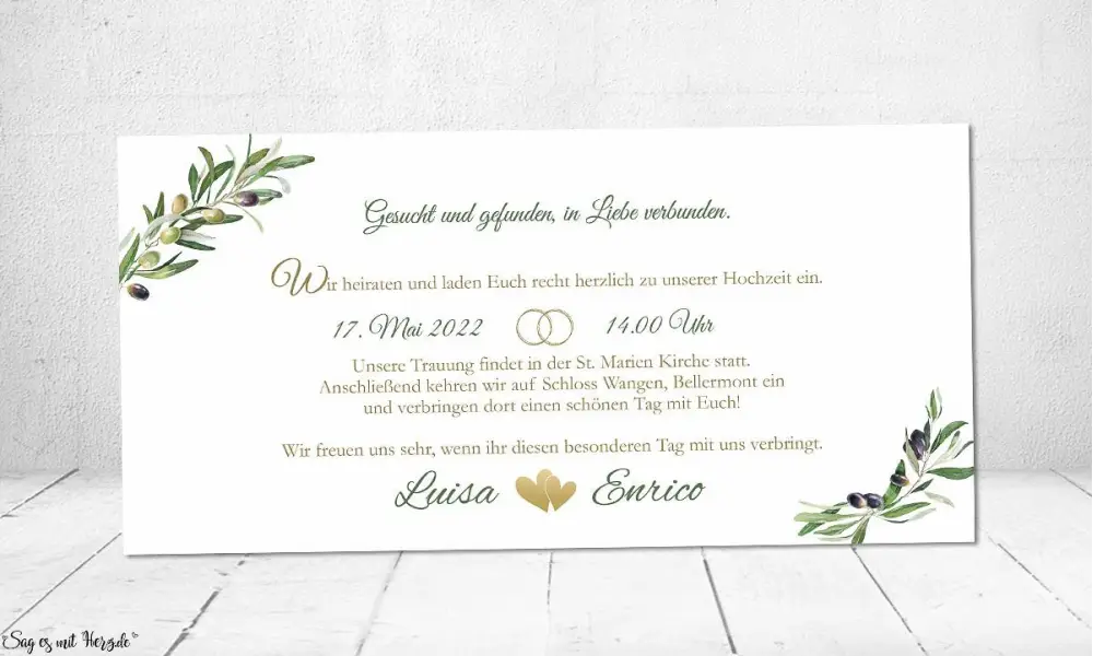 Einladungskarten Hochzeit Olive Panorama