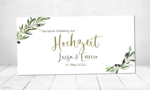 Einladungskarten Hochzeit Olive Panorama