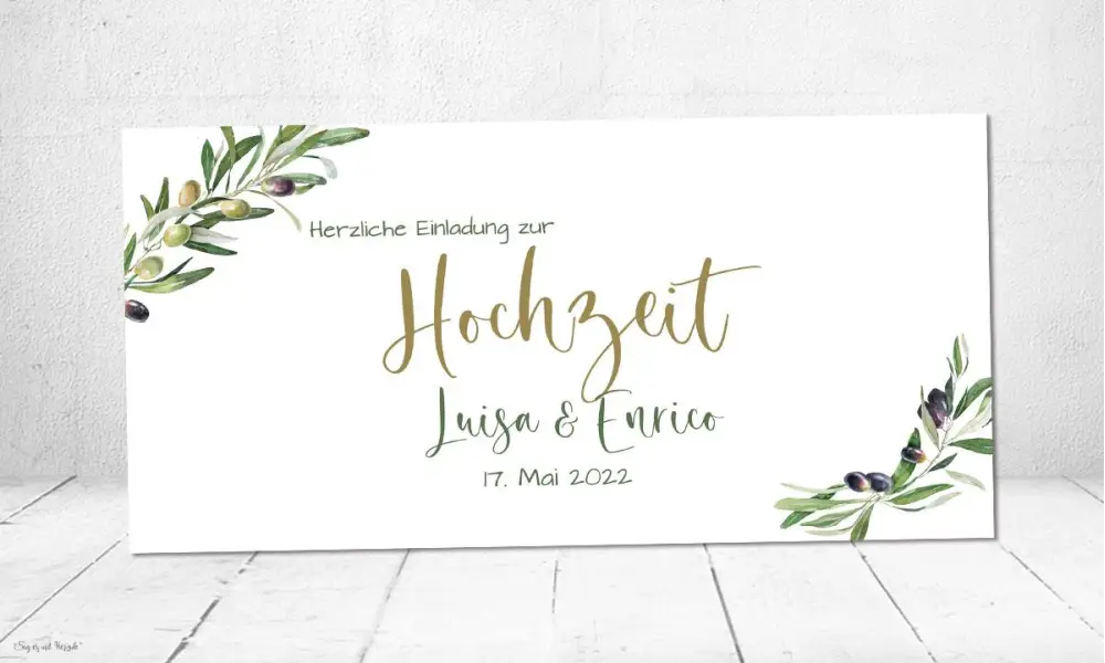 Einladungskarten Hochzeit Olive Panorama