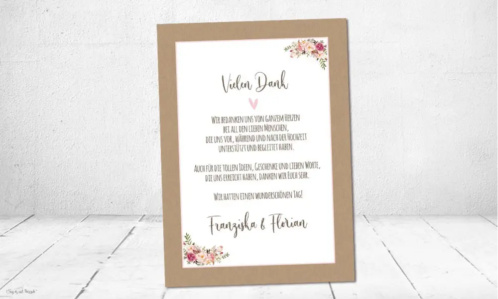 Danksagung Hochzeit Kraftpapier floral