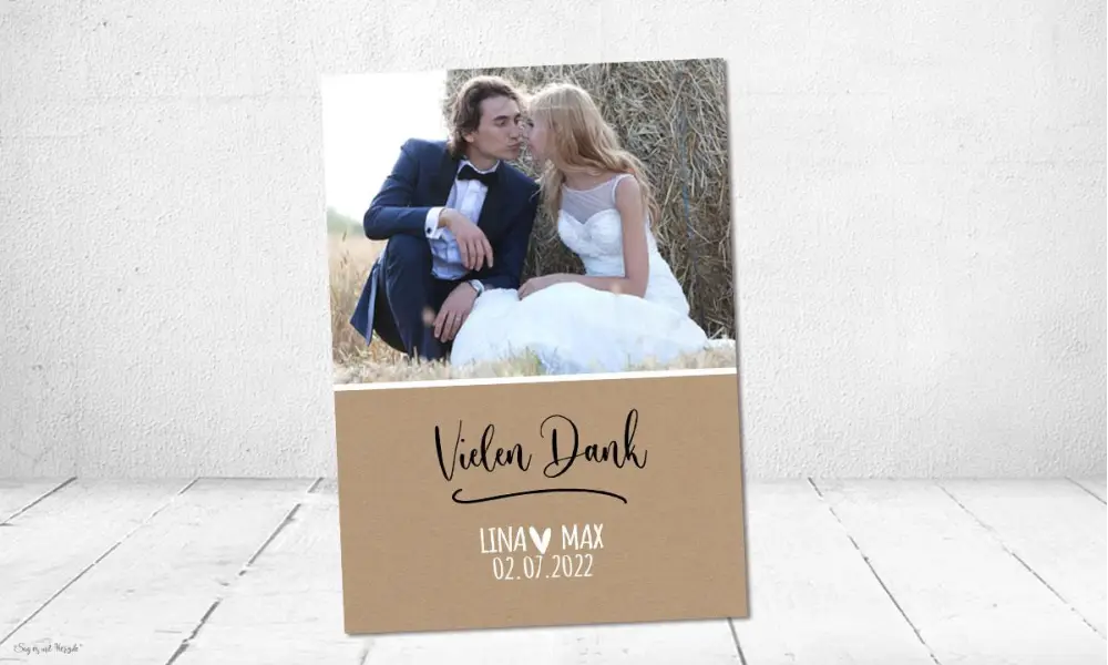 Dankeskarten Hochzeit Kraftpapier mit Foto