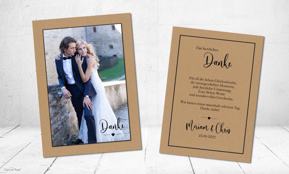 Danksagungskarten Hochzeit Kraftpapier mit Foto