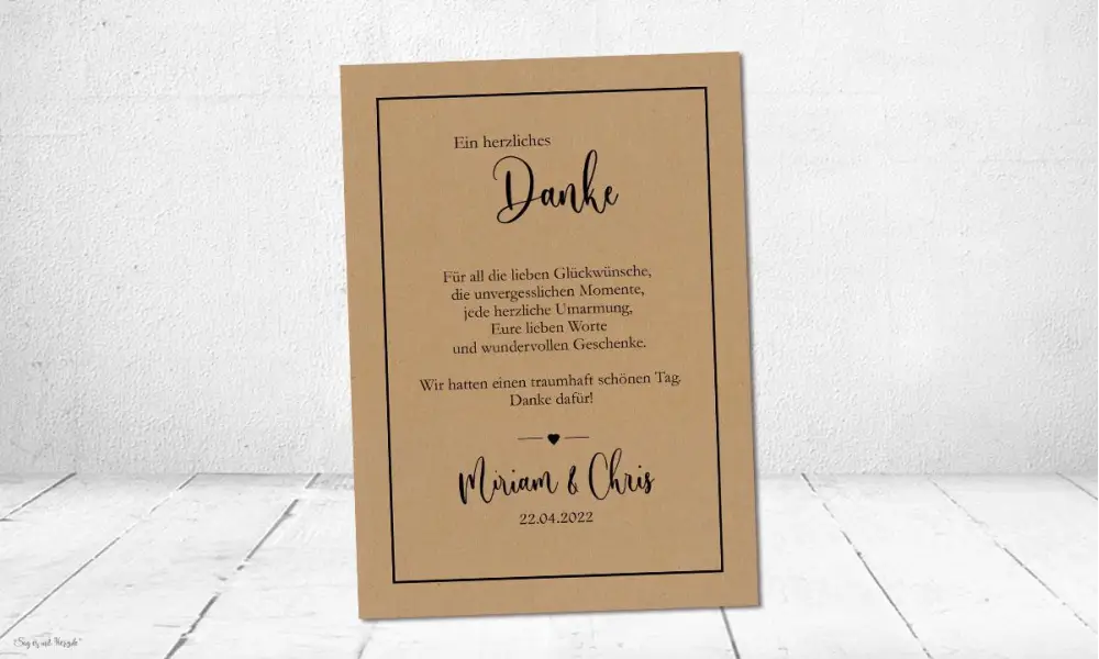 Danksagungskarten Hochzeit Kraftpapier mit Foto